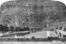 The Peace Commemoration - the Fireworks in Hyde-Park and the Green-Park, sketched from Kensington-Ga Creator: Unknown