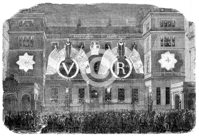 The Peace Illuminations - the Ordnance Office, Pall-Mall, 1856.  Creator: Unknown.