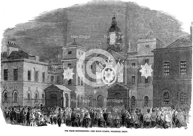 'The Peace Illuminations - The Horse Guards, Whitehall Front', London, 1856. Artist: Unknown