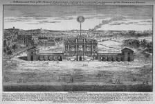 The peace rejoicings in the Green Park, Westminster, London, 1748 (1878)