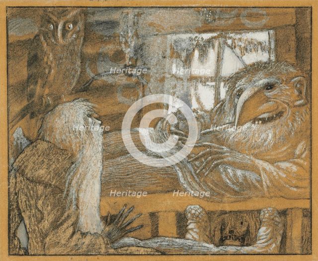 The peasant and the domovoy , 1922. Creator: Chekhonin, Sergei Vasilievich (1878-1936).