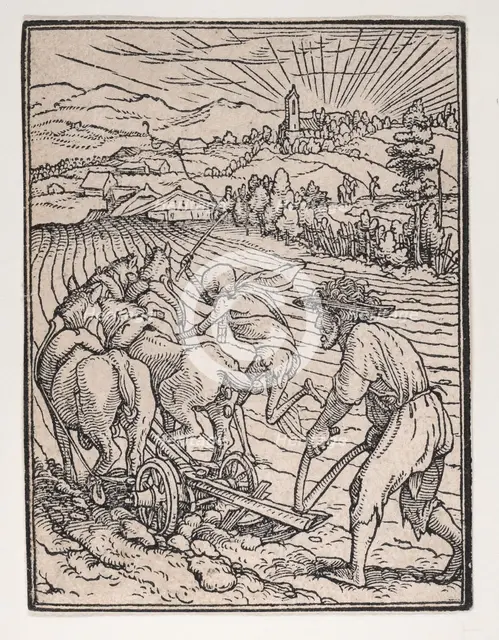 The Peasant (or Ploughman), from The Dance of Death, ca. 1526, published 1538. Creator: Hans Lützelburger.