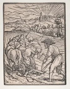 The Peasant (or Ploughman), from The Dance of Death, ca. 1526, published 1538. Creator: Hans Lützelburger