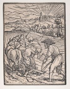 The Peasant (or Ploughman), from The Dance of Death, ca. 1526, published 1538. Creator: Hans Lützelburger