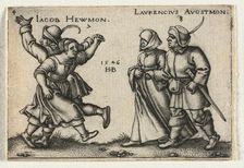 The Peasant Wedding or the Twelve Months: 7 Jacob Hewmon 8-Laurencius Augstmon, 1546. Creator: Hans Sebald Beham (German, 1500-1550)