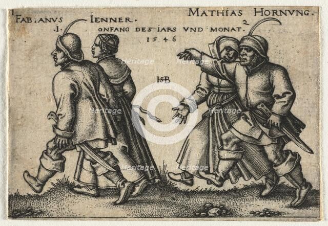 The Peasant Wedding or the Twelve Months: 1-Fabianus Jenner 2-Mathias Hornung, 1546. Creator: Hans Sebald Beham (German, 1500-1550).