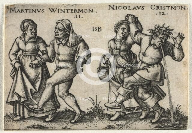 The Peasant Wedding or the Twelve Months: 11-Martinus Wintermon 12-Nicolaus Cristmon, 1546. Creator: Hans Sebald Beham (German, 1500-1550).