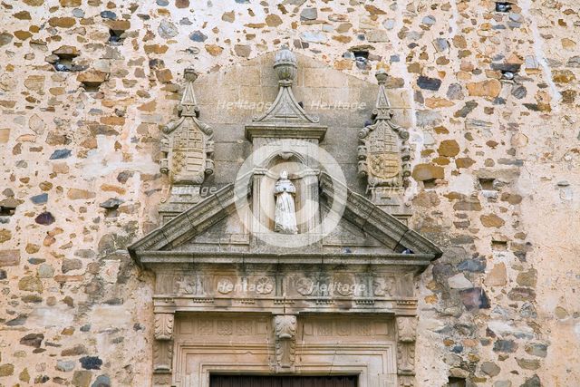 The pediment over the doorway of the Convent of Saint Clare, Caceres, Spain, 2007. Creator: Samuel Magal.