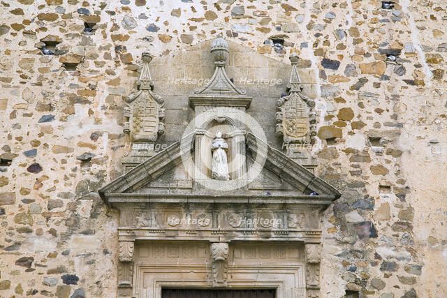The pediment over the doorway of the Convent of Saint Clare, Caceres, Spain, 2007. Artist: Samuel Magal