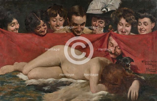 The peep show (Les voyeurs), 1912. Creator: Massani, Pompeo (1850-1920).