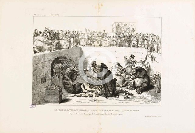 The People Delivered to the Vampire Taxes. From "La Caricature", 1833. Creator: Grandville, Jean-Jacques (1803-1847).