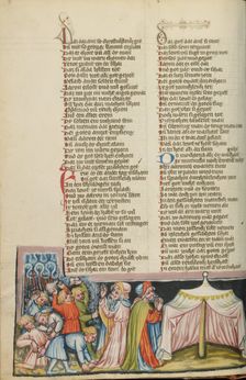 The People Grumble against Moses and Aaron; Weltchronik, about 1400-1410. Creator: Unknown