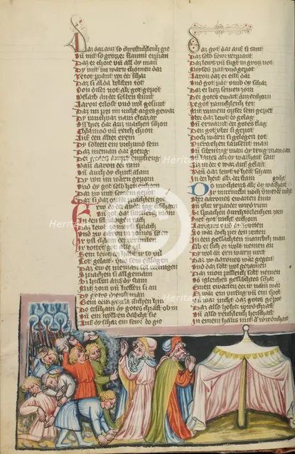 The People Grumble against Moses and Aaron; Weltchronik, about 1400-1410. Creator: Unknown.