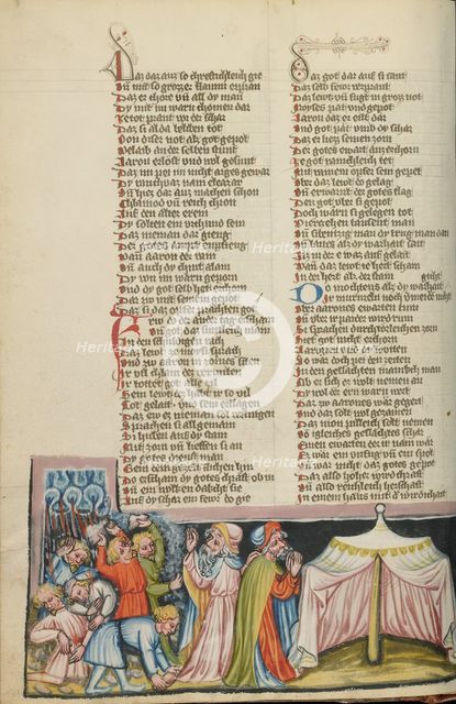 The People Grumble against Moses and Aaron; Weltchronik, about 1400-1410. Creator: Unknown.