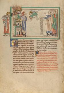 The People of God Leaving Babylon and Merchants Lamenting Babylon, about 1255-1260. Creator: Unknown