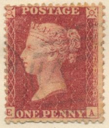 The Penny Red postage stamp, 1841. Artist: Perkins, Bacon & Co