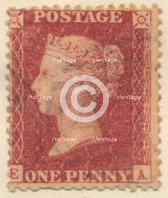 The Penny Red postage stamp, 1841. Artist: Perkins, Bacon & Co