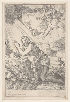 The Penitent Saint Mary Magdalene, kneeling before a skull and bones, 1640-60. Creator: Giulio Carpioni