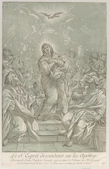 The Pentecost, with the Virgin standing at center, the Holy Spirit above, and Apostles..., ca. 1729. Creator: Caylus, Anne-Claude-Philippe de