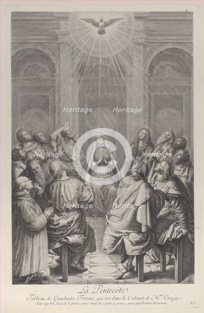 The Pentecost, with the Apostles and the Virgin sitting in a circle, the Holy Spirit ap..., 1729-40. Creator: Frédéric Horthemels.