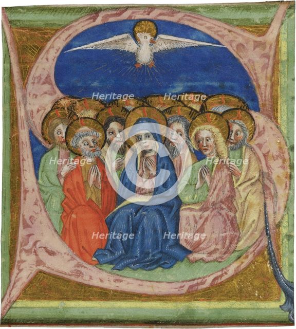 The Pentecost. Initial S from an manuscript Gradual, ca 1430. Artist: Anonymous  