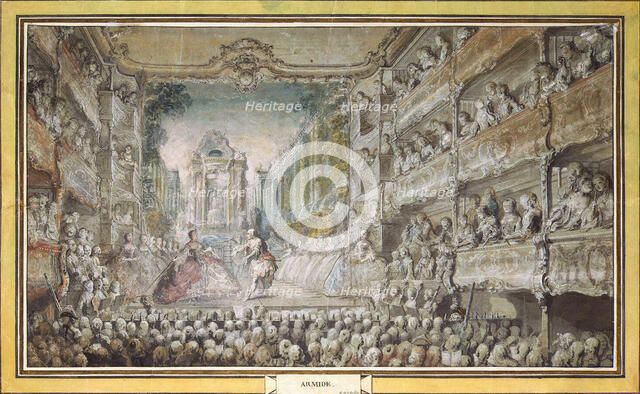 The Performance of "Armida" in the Old Auditorium of the Opera House, after 1761.  Creator: Saint-Aubin, Gabriel Jacques de (1724-1780).
