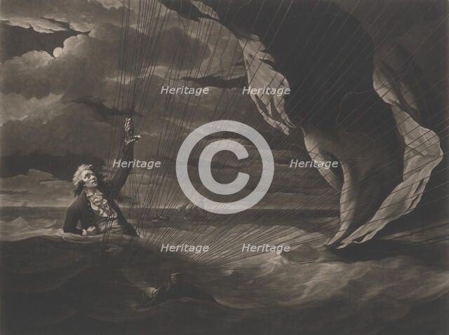 The Perilous Situation of Major Mony, When He Fell into the Sea with His Balloon, June 24, 1789. Creator: John Murphy.