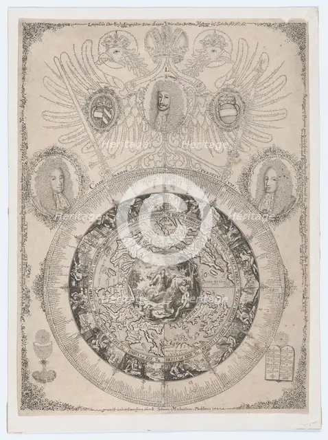 The Perpetual Calendar with Portraits of Leopold I and his sons Joseph and Charles, 1702., 1702. Creator: Johann Michael Püchler.
