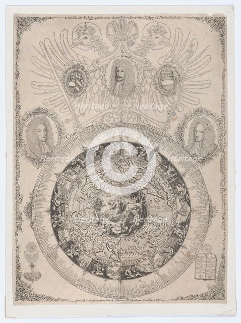 The Perpetual Calendar with Portraits of Leopold I and his sons Joseph and Charles, 1702., 1702. Creator: Johann Michael Püchler.