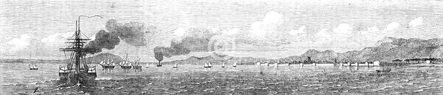 The Persian Expedition - Transports, Bushire, from the "Semiramis", Fort for defence..., 1857. Creator: Unknown.