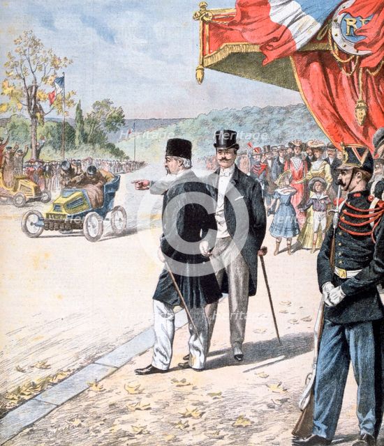 The Persian Shah Mozzafar al-Din Shah Qajar in France, 1902. Artist: Unknown