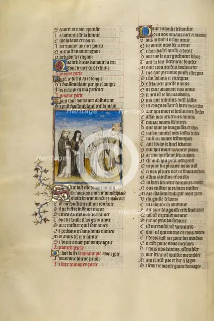 The Personification of Abstinence Leading the Personification of False Pretence..., about 1405. Creator: Unknown.