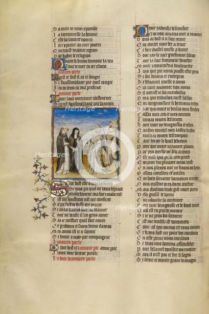 The Personification of Abstinence Leading the Personification of False Pretence..., about 1405. Creator: Unknown.