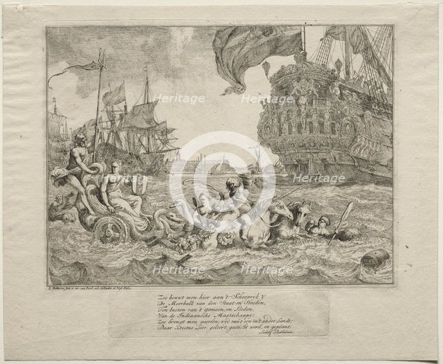 The Personification of Amsterdam Riding in Neptune's Chariot, 1701. Creator: Ludolf Backhuysen (Dutch, 1631-1708); Ludolf Backhuysen (Dutch, 1631-1708).