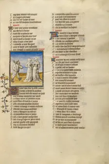 The Personification of Bad Mouth Speaking to the Personifications of Anxiety and Shame, about 1405. Creator: Unknown