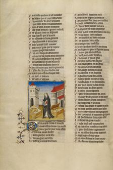 The Personification of False Pretence with Gold Pieces; Roman de la Rose, about 1405. Creator: Unknown