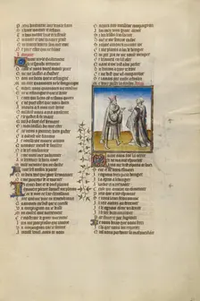 The Personification of Friendship Encouraging the Lover; Roman de la Rose, about 1405. Creator: Unknown