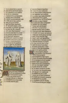 The Personification of Friendship Giving a Garland and Sacks of Gold for Alms to the..., about 1405. Creator: Unknown