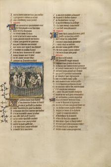 The Personification of Good Reception and the Son of Courtesy Speaking to the Lover..., about 1405. Creator: Unknown