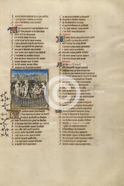 The Personification of Good Reception and the Son of Courtesy Speaking to the Lover..., about 1405. Creator: Unknown.