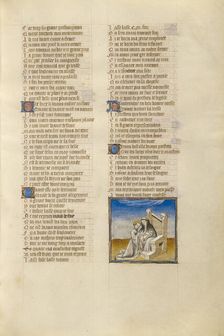 The Personification of Nature Kneeling before Genius; Roman de la Rose, about 1405. Creator: Unknown