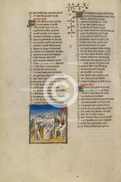 The Personification of Nature Making Birds, Animals, and People; Roman de la Rose, about 1405. Creator: Unknown.