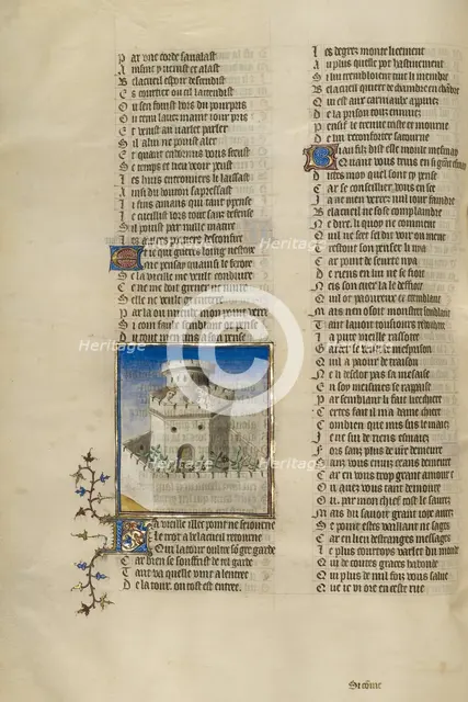 The Personification of Old Age Watching Good Reception in the Castle; Roman de la Rose, about 1405. Creator: Unknown.