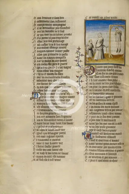 The Personification of Poverty Showing the Captive Riches at the Gallows to her Son, about 1405. Creator: Unknown.