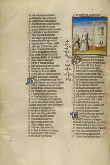 The Personification of Poverty Showing the Captive Riches at the Gallows to her Son, about 1405. Creator: Unknown