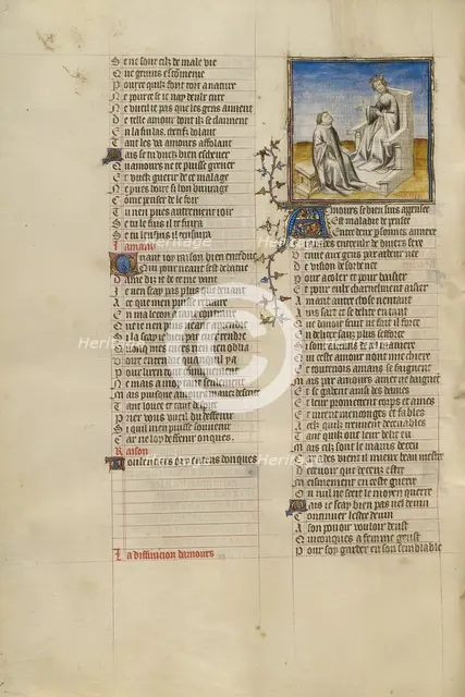The Personification of Reason Enthroned and Instructing the Lover on Love, about 1405. Creator: Unknown.