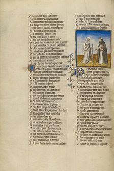 The Personifications of Abstinence and False Pretence; Roman de la Rose, about 1405. Creator: Unknown