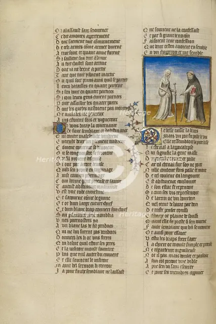 The Personifications of Abstinence and False Pretence; Roman de la Rose, about 1405. Creator: Unknown.
