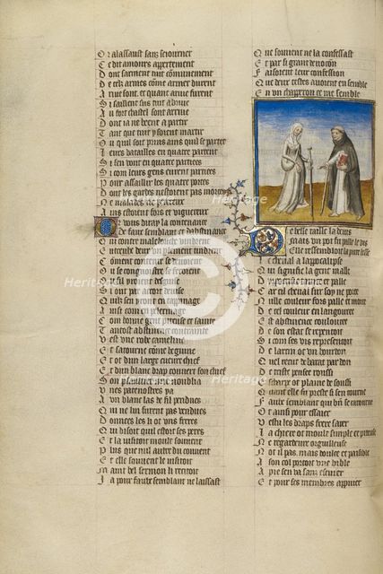 The Personifications of Abstinence and False Pretence; Roman de la Rose, about 1405. Creator: Unknown.