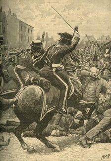 The Peterloo Massacre: hussars charging the people, Manchester, 1819 (c1890). Creator: Unknown